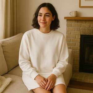 Everlane Women The Classic French Terry Sweatshirt Dress Sz M  Cream Lounge